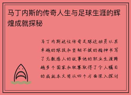 马丁内斯的传奇人生与足球生涯的辉煌成就探秘